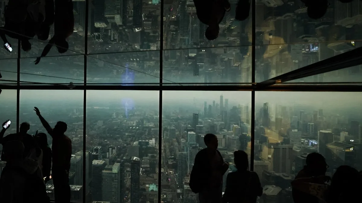 People look out from the CN Tower as smoke from wildfires in northern Ontario blankets the city 1