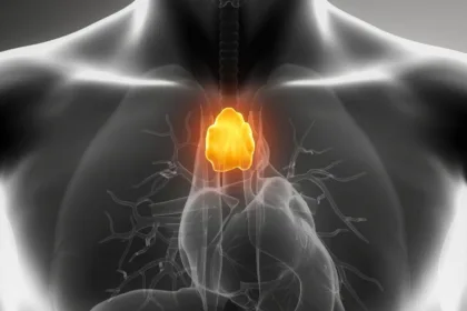 Thymus glowing orange inside human body