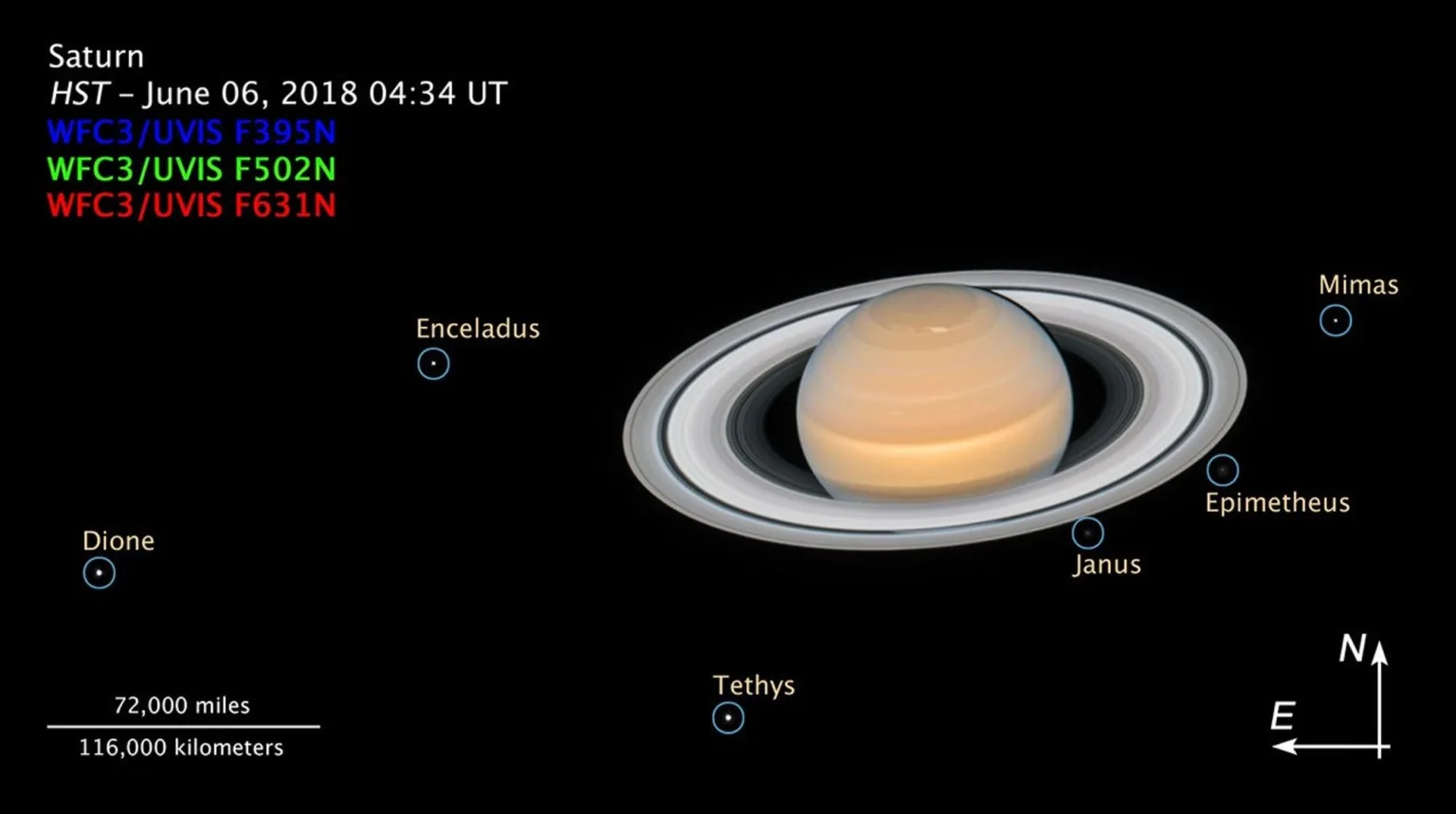 spacedaily saturn six moons hubble 2018
